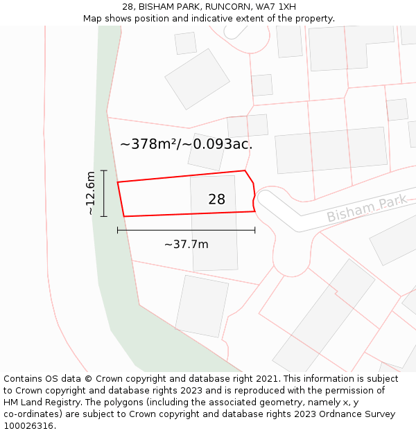 28, BISHAM PARK, RUNCORN, WA7 1XH: Plot and title map