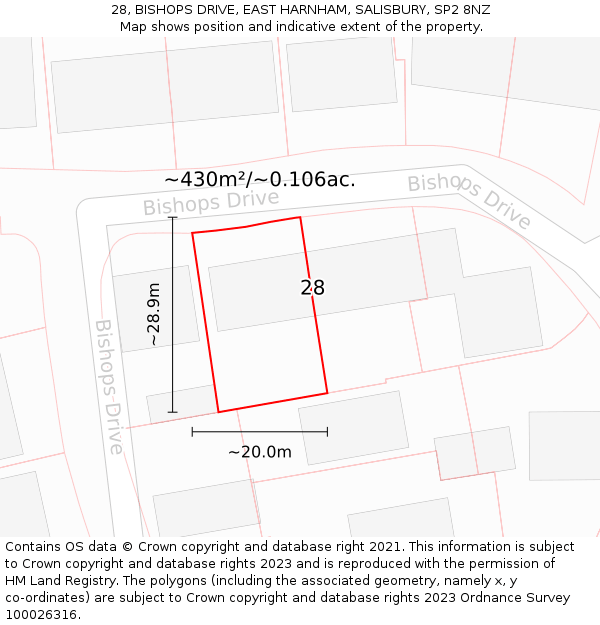 28, BISHOPS DRIVE, EAST HARNHAM, SALISBURY, SP2 8NZ: Plot and title map