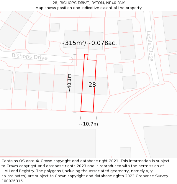 28, BISHOPS DRIVE, RYTON, NE40 3NY: Plot and title map