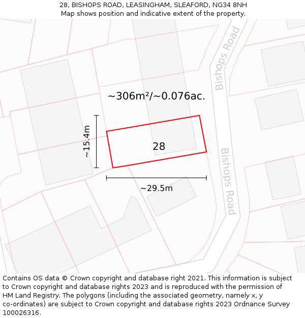 28, BISHOPS ROAD, LEASINGHAM, SLEAFORD, NG34 8NH: Plot and title map