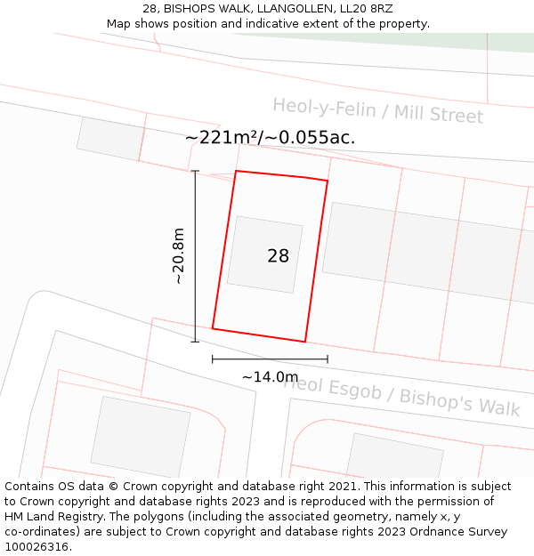 28, BISHOPS WALK, LLANGOLLEN, LL20 8RZ: Plot and title map