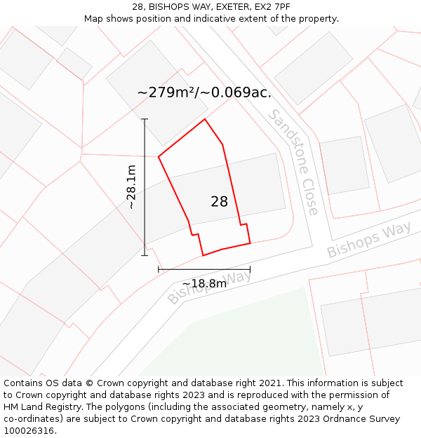 28, BISHOPS WAY, EXETER, EX2 7PF: Plot and title map