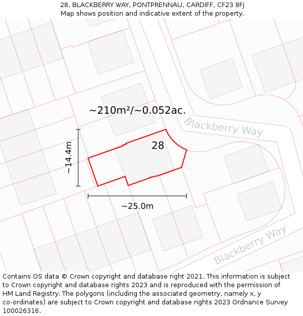 28, BLACKBERRY WAY, PONTPRENNAU, CARDIFF, CF23 8FJ: Plot and title map