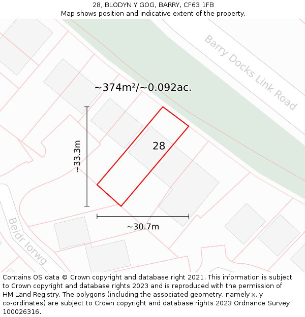 28, BLODYN Y GOG, BARRY, CF63 1FB: Plot and title map