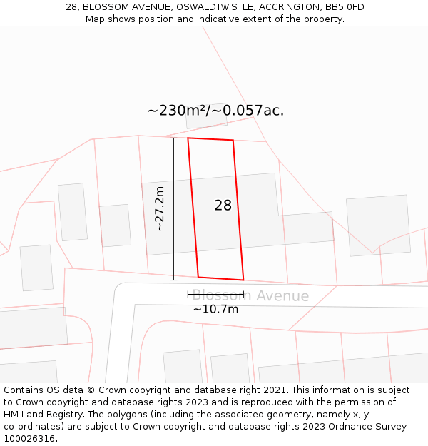 28, BLOSSOM AVENUE, OSWALDTWISTLE, ACCRINGTON, BB5 0FD: Plot and title map