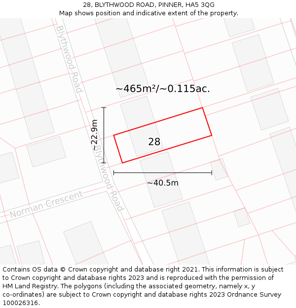 28, BLYTHWOOD ROAD, PINNER, HA5 3QG: Plot and title map