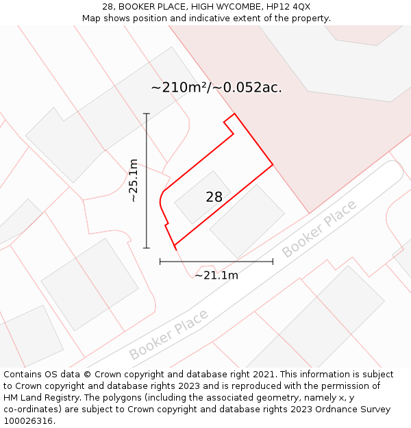 28, BOOKER PLACE, HIGH WYCOMBE, HP12 4QX: Plot and title map