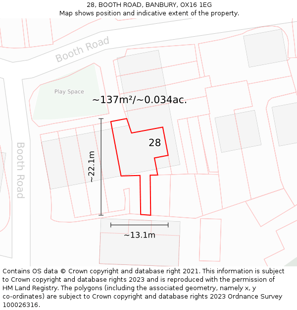 28, BOOTH ROAD, BANBURY, OX16 1EG: Plot and title map