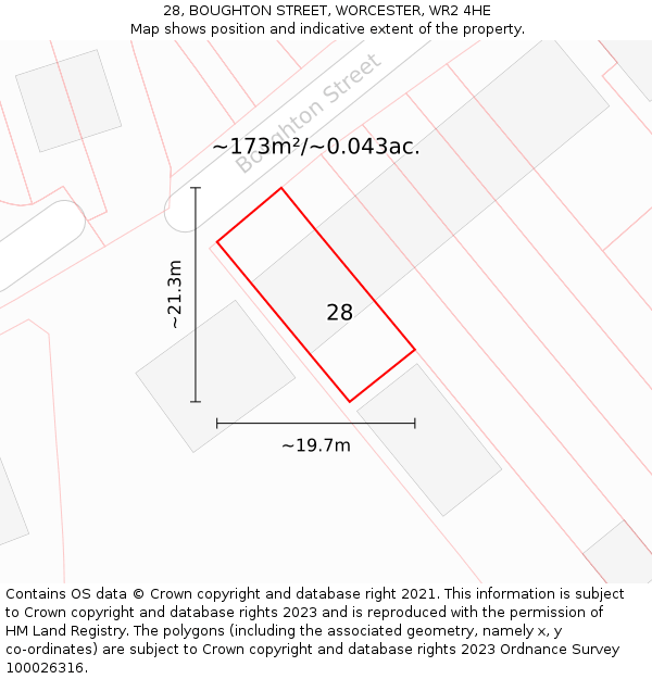 28, BOUGHTON STREET, WORCESTER, WR2 4HE: Plot and title map