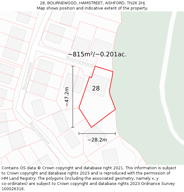 28, BOURNEWOOD, HAMSTREET, ASHFORD, TN26 2HJ: Plot and title map