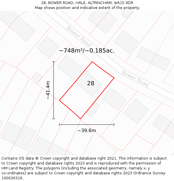 28, BOWER ROAD, HALE, ALTRINCHAM, WA15 9DR: Plot and title map