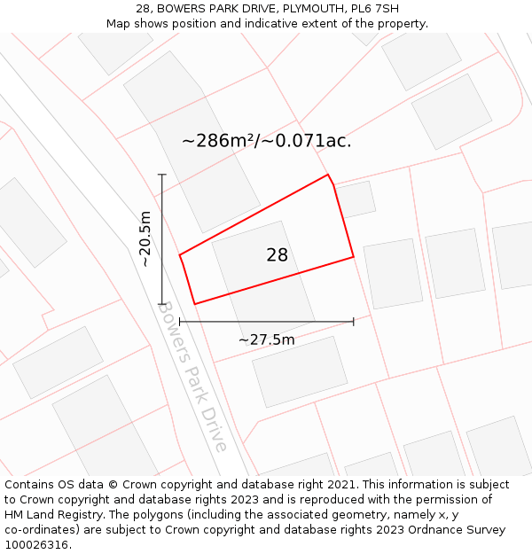 28, BOWERS PARK DRIVE, PLYMOUTH, PL6 7SH: Plot and title map