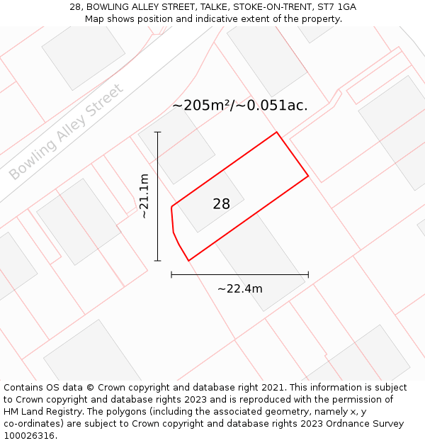 28, BOWLING ALLEY STREET, TALKE, STOKE-ON-TRENT, ST7 1GA: Plot and title map