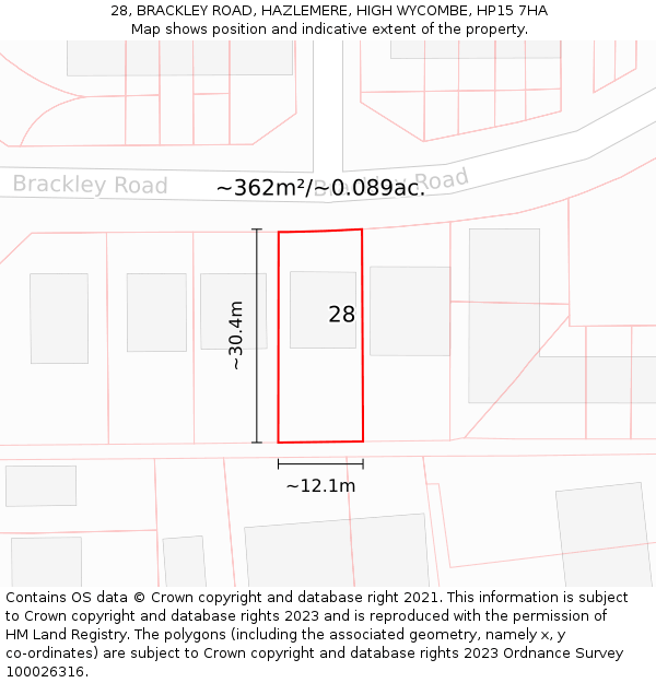 28, BRACKLEY ROAD, HAZLEMERE, HIGH WYCOMBE, HP15 7HA: Plot and title map