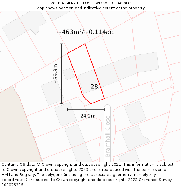 28, BRAMHALL CLOSE, WIRRAL, CH48 8BP: Plot and title map