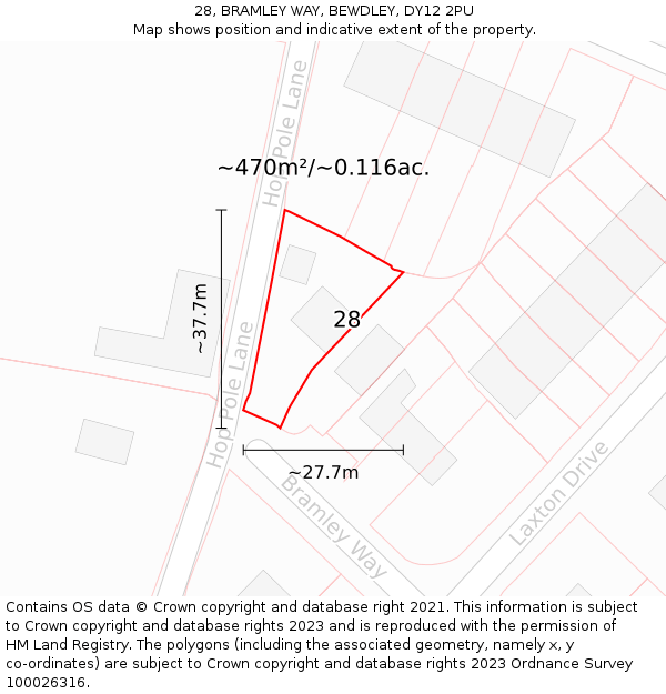 28, BRAMLEY WAY, BEWDLEY, DY12 2PU: Plot and title map