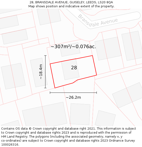 28, BRANSDALE AVENUE, GUISELEY, LEEDS, LS20 8QA: Plot and title map