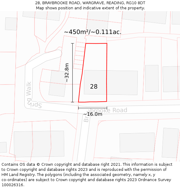 28, BRAYBROOKE ROAD, WARGRAVE, READING, RG10 8DT: Plot and title map
