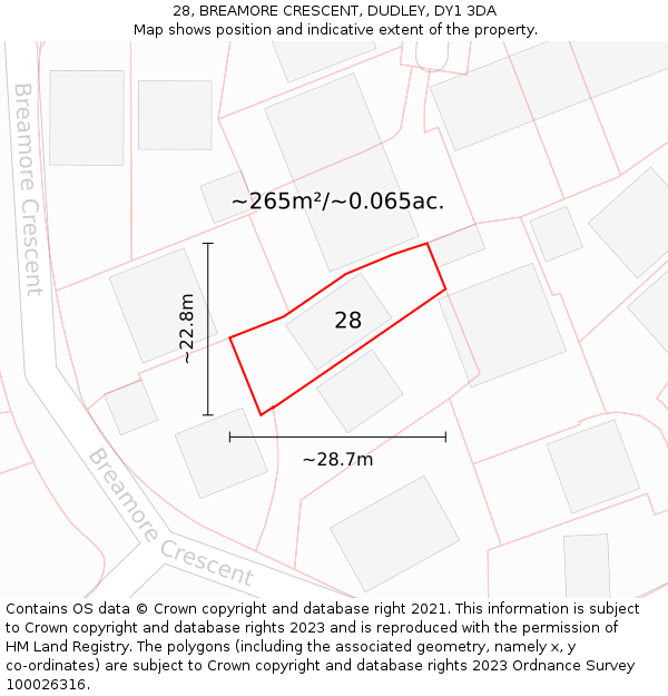 28, BREAMORE CRESCENT, DUDLEY, DY1 3DA: Plot and title map