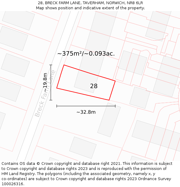 28, BRECK FARM LANE, TAVERHAM, NORWICH, NR8 6LR: Plot and title map