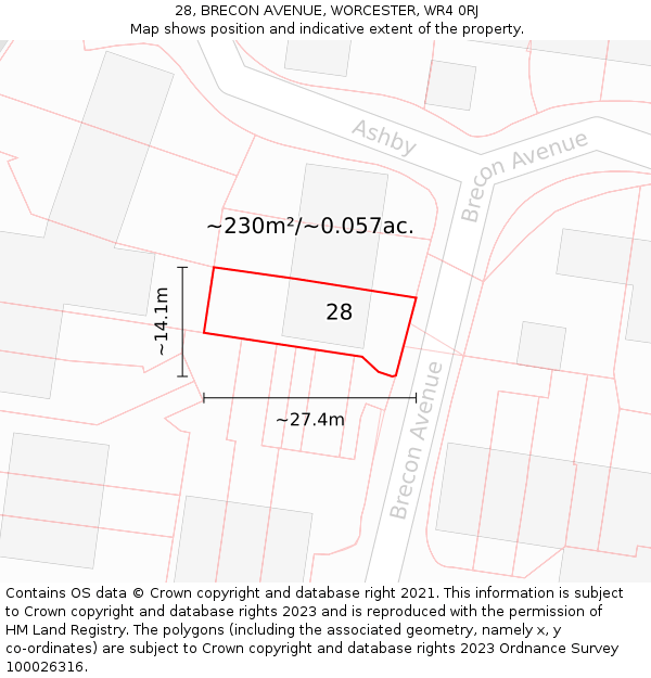 28, BRECON AVENUE, WORCESTER, WR4 0RJ: Plot and title map