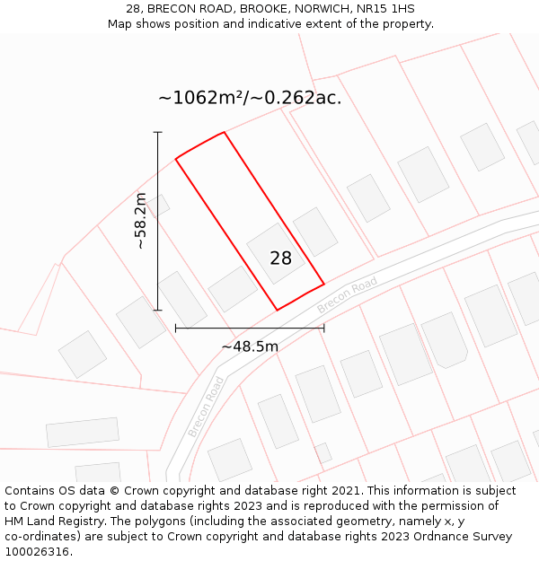 28, BRECON ROAD, BROOKE, NORWICH, NR15 1HS: Plot and title map