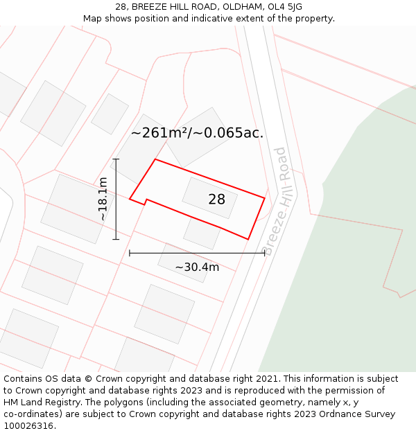 28, BREEZE HILL ROAD, OLDHAM, OL4 5JG: Plot and title map