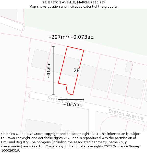 28, BRETON AVENUE, MARCH, PE15 9EY: Plot and title map