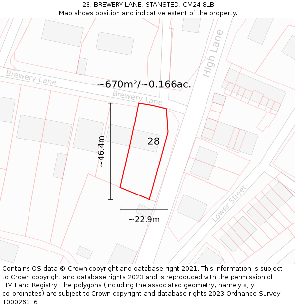 28, BREWERY LANE, STANSTED, CM24 8LB: Plot and title map