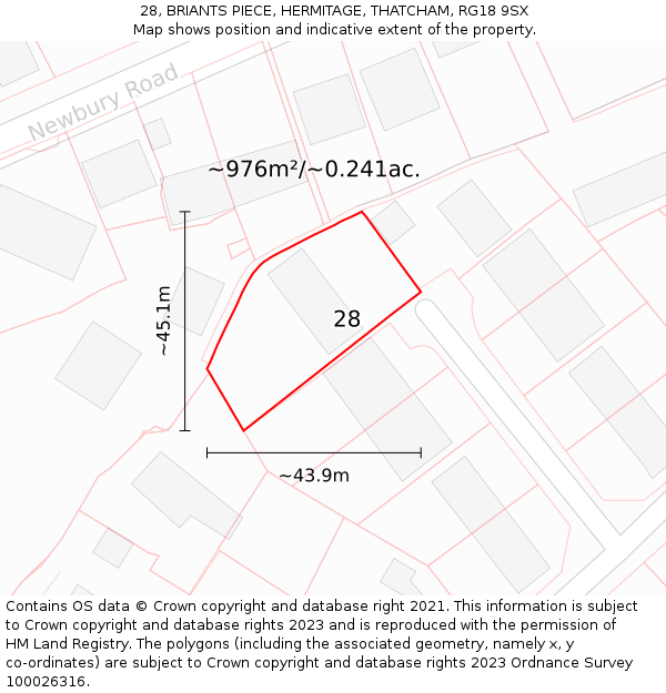 28, BRIANTS PIECE, HERMITAGE, THATCHAM, RG18 9SX: Plot and title map