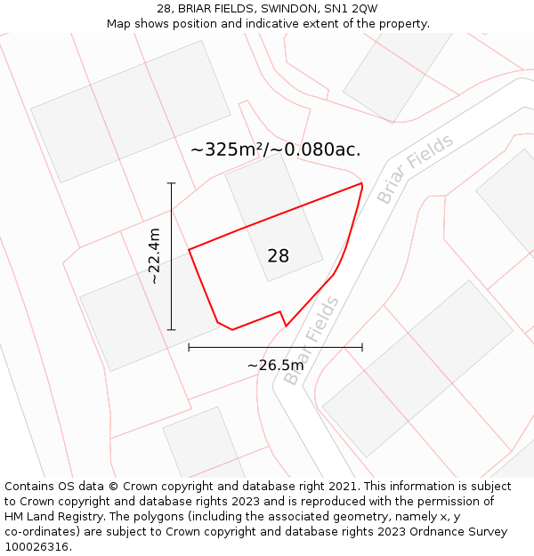 28, BRIAR FIELDS, SWINDON, SN1 2QW: Plot and title map