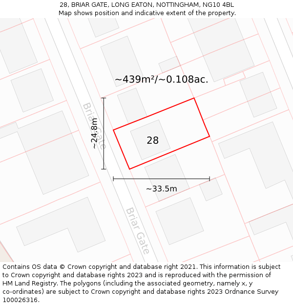 28, BRIAR GATE, LONG EATON, NOTTINGHAM, NG10 4BL: Plot and title map