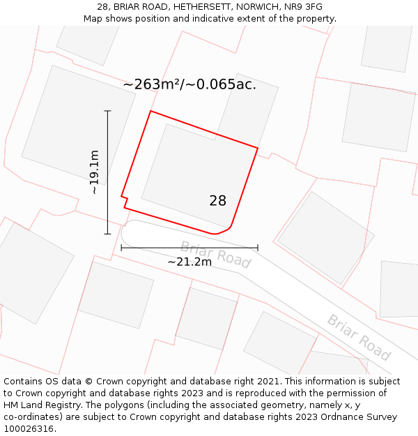 28, BRIAR ROAD, HETHERSETT, NORWICH, NR9 3FG: Plot and title map