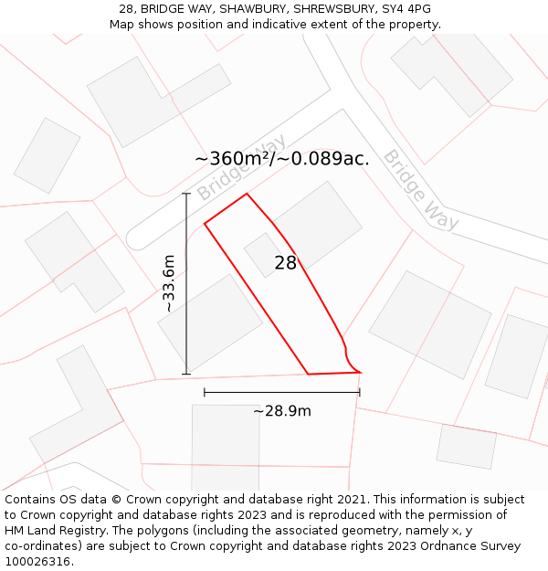 28, BRIDGE WAY, SHAWBURY, SHREWSBURY, SY4 4PG: Plot and title map