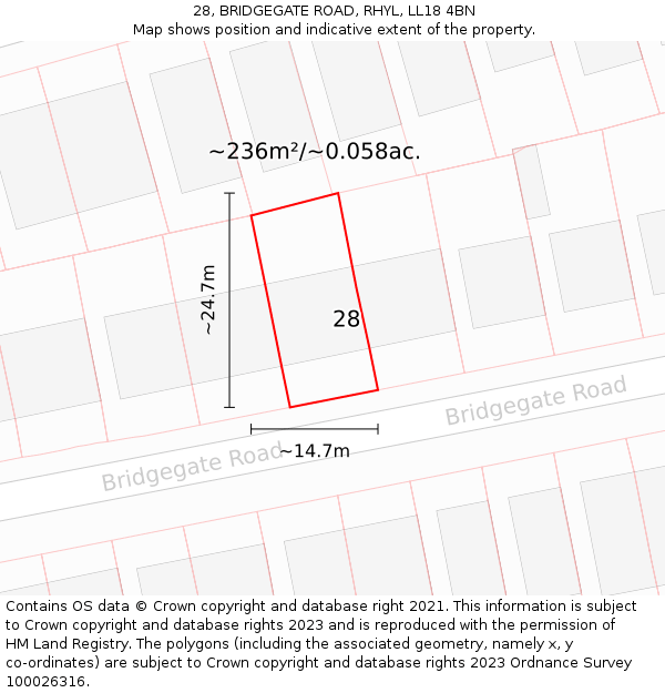 28, BRIDGEGATE ROAD, RHYL, LL18 4BN: Plot and title map