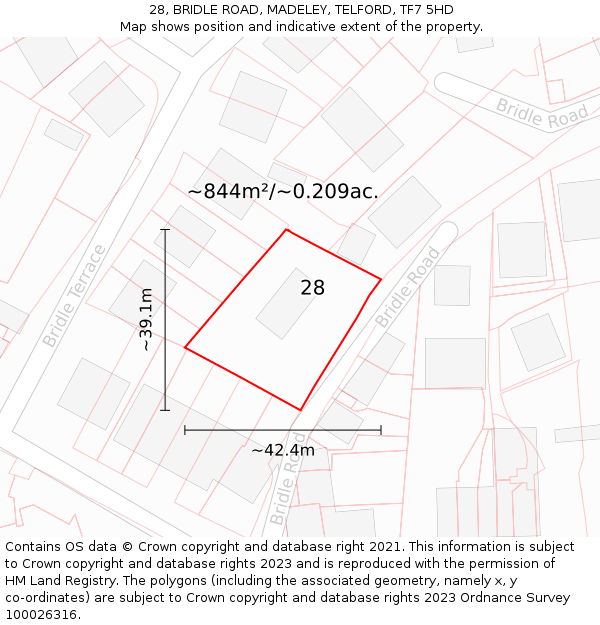 28, BRIDLE ROAD, MADELEY, TELFORD, TF7 5HD: Plot and title map