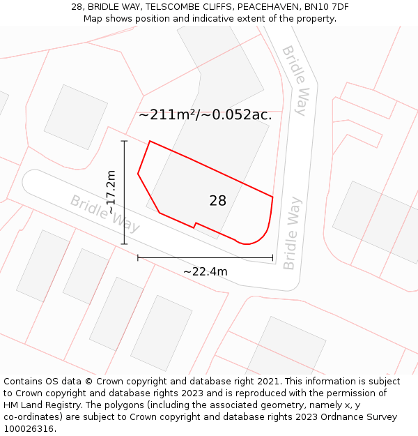 28, BRIDLE WAY, TELSCOMBE CLIFFS, PEACEHAVEN, BN10 7DF: Plot and title map