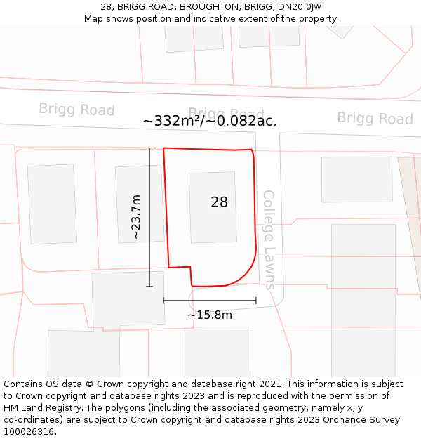 28, BRIGG ROAD, BROUGHTON, BRIGG, DN20 0JW: Plot and title map