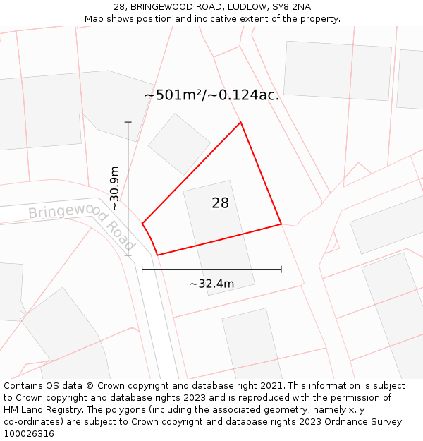 28, BRINGEWOOD ROAD, LUDLOW, SY8 2NA: Plot and title map