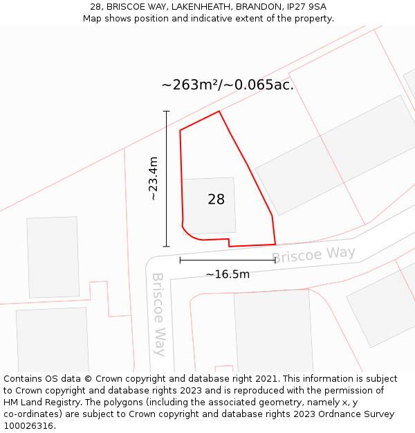 28, BRISCOE WAY, LAKENHEATH, BRANDON, IP27 9SA: Plot and title map