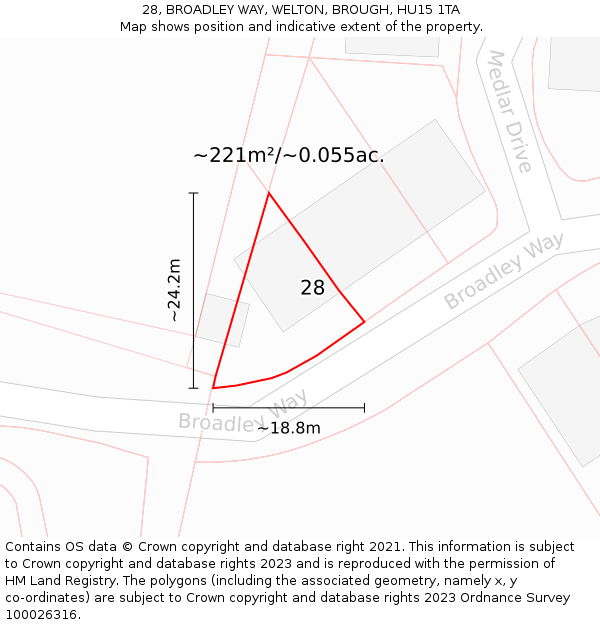 28, BROADLEY WAY, WELTON, BROUGH, HU15 1TA: Plot and title map