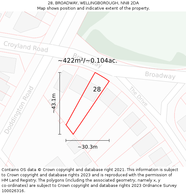 28, BROADWAY, WELLINGBOROUGH, NN8 2DA: Plot and title map