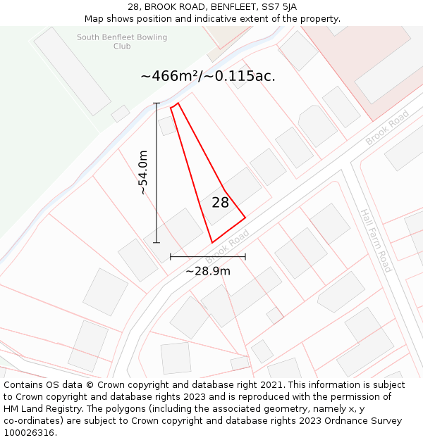 28, BROOK ROAD, BENFLEET, SS7 5JA: Plot and title map