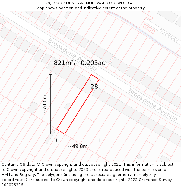 28, BROOKDENE AVENUE, WATFORD, WD19 4LF: Plot and title map