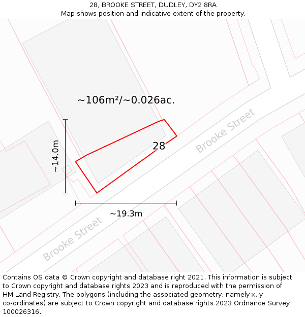 28, BROOKE STREET, DUDLEY, DY2 8RA: Plot and title map