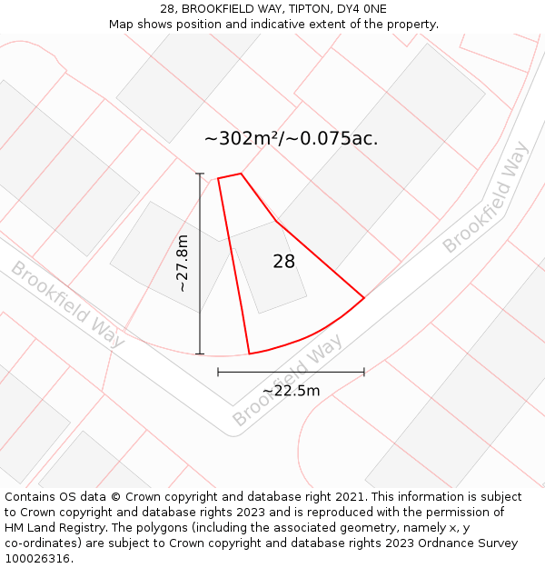 28, BROOKFIELD WAY, TIPTON, DY4 0NE: Plot and title map