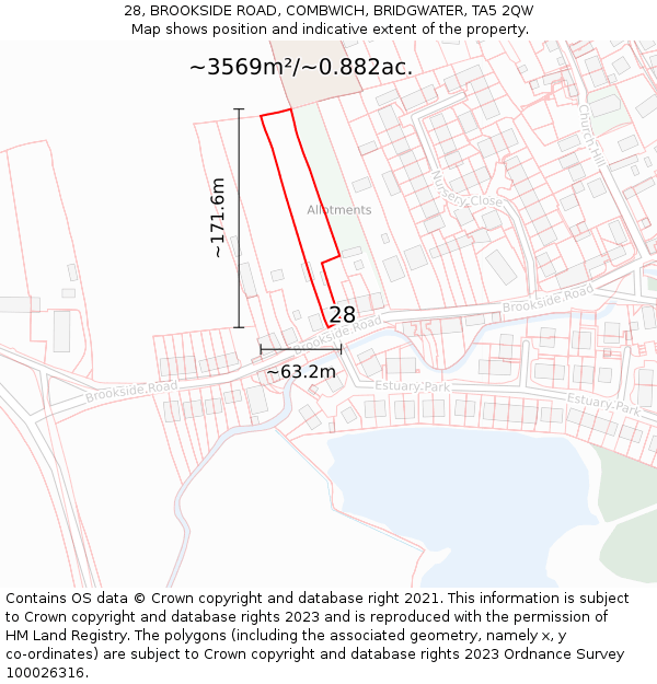 28, BROOKSIDE ROAD, COMBWICH, BRIDGWATER, TA5 2QW: Plot and title map