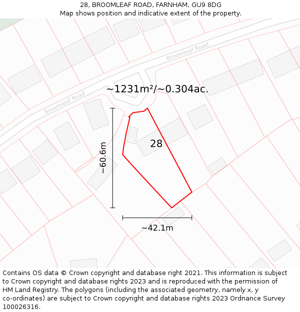 28, BROOMLEAF ROAD, FARNHAM, GU9 8DG: Plot and title map