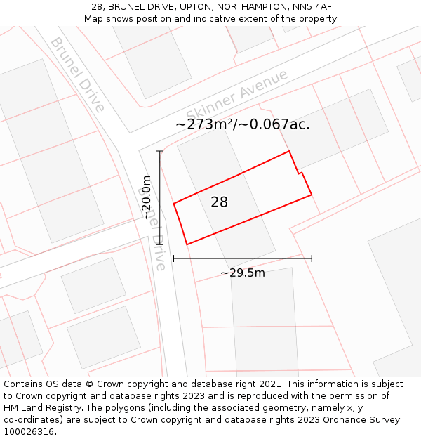 28, BRUNEL DRIVE, UPTON, NORTHAMPTON, NN5 4AF: Plot and title map