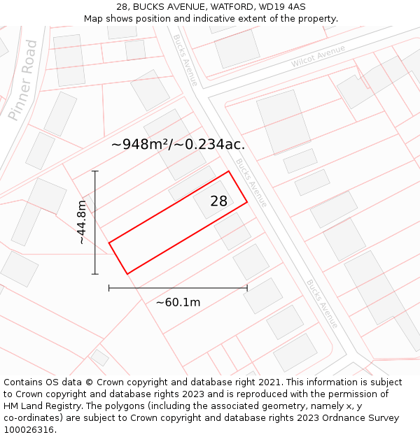 28, BUCKS AVENUE, WATFORD, WD19 4AS: Plot and title map